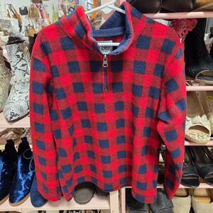 The Place Est 1989 Red Blue Buffalo Check Fleece 1/4 Zip Pullover Kids Size 5/6